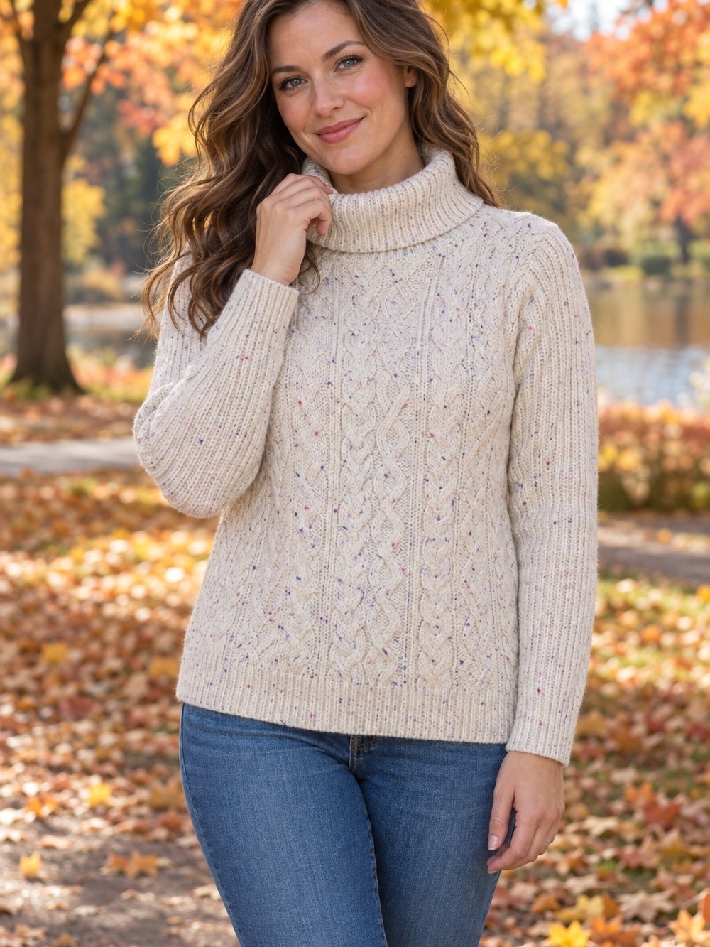 Joe Fresh Cream Speckle Cable Turtleneck Sweater